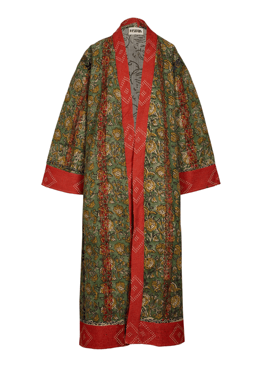 Kantha Bagru Coat (Ankle Length)