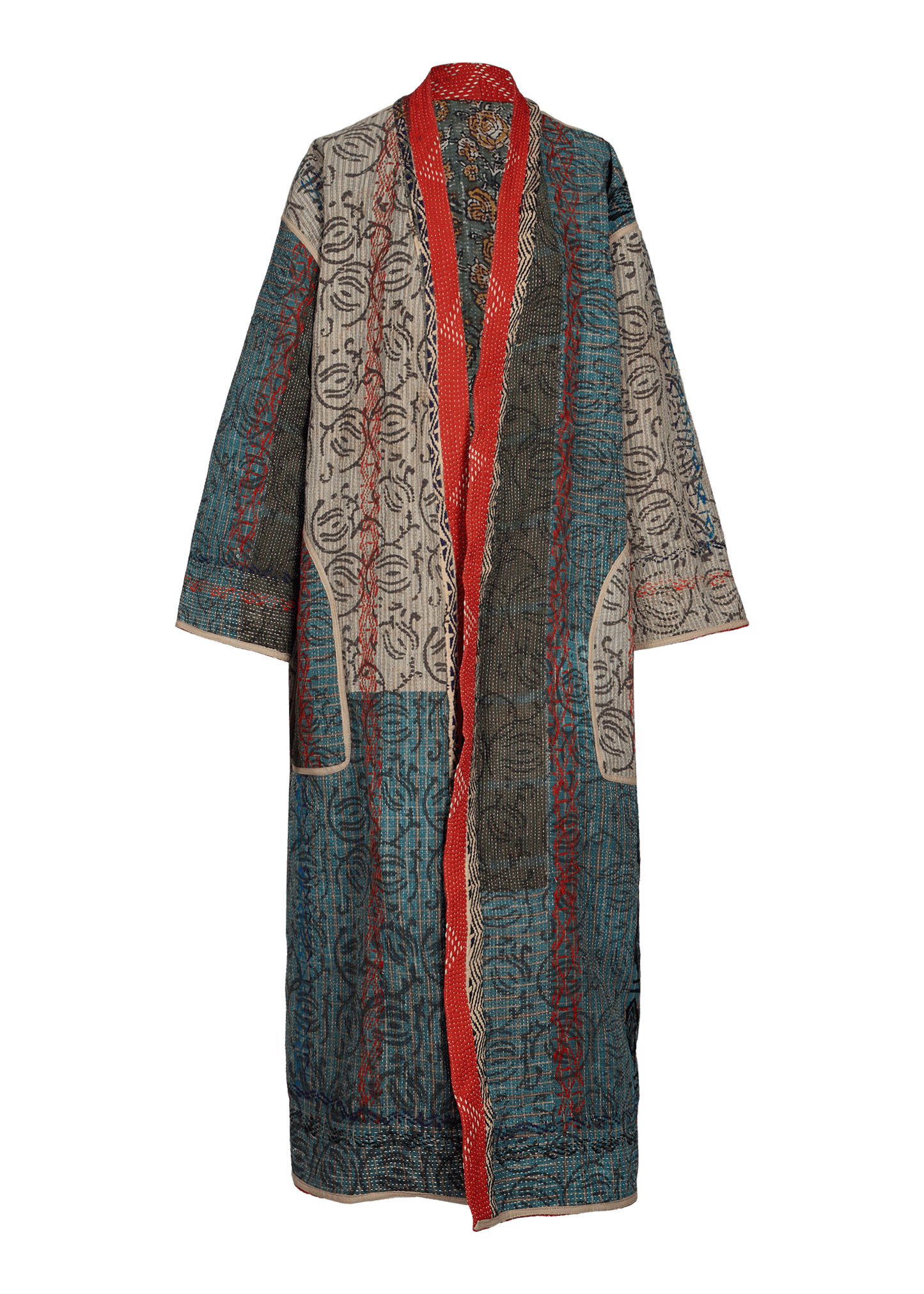 Kantha Bagru Coat (Ankle Length)