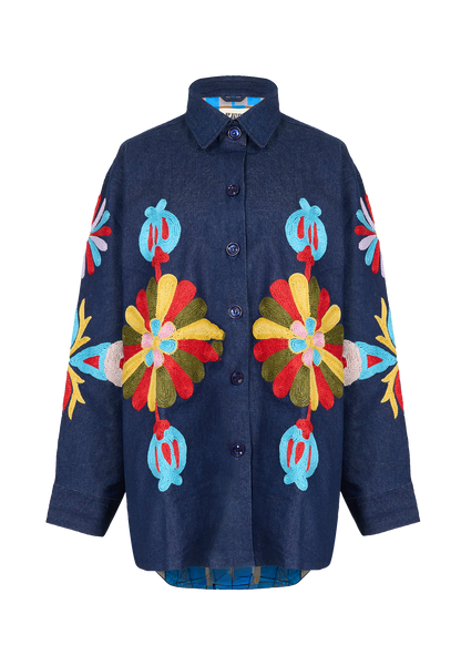 Denim Suzani Overshirt Jacket