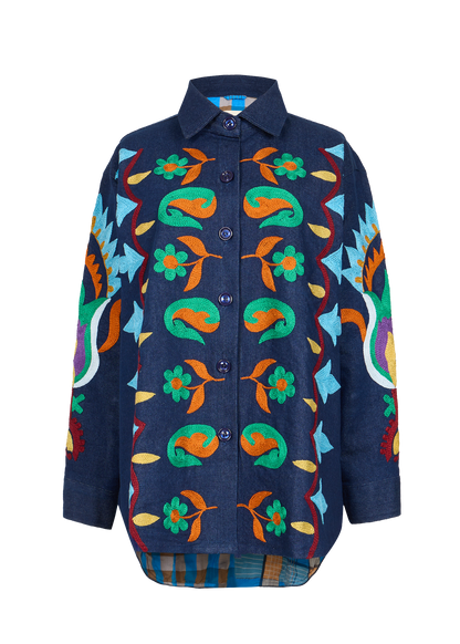 Denim Suzani Overshirt Jacket