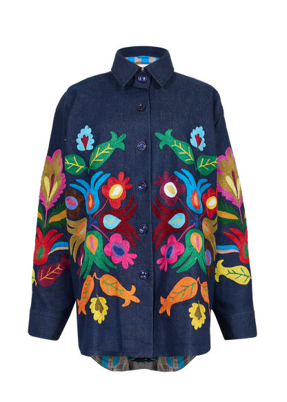 Denim Suzani Overshirt Jacket