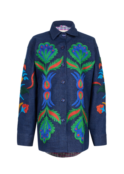 Denim Suzani Overshirt Jacket